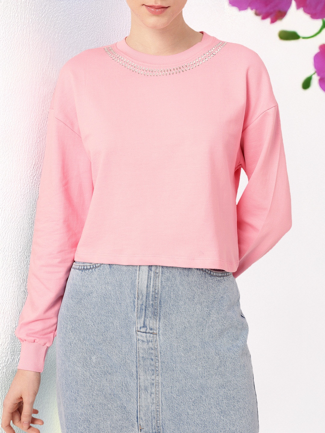 

DressBerry Kawaii Femi Embellished Cotton Terry Relaxed Fit Sweatshirt, Pink