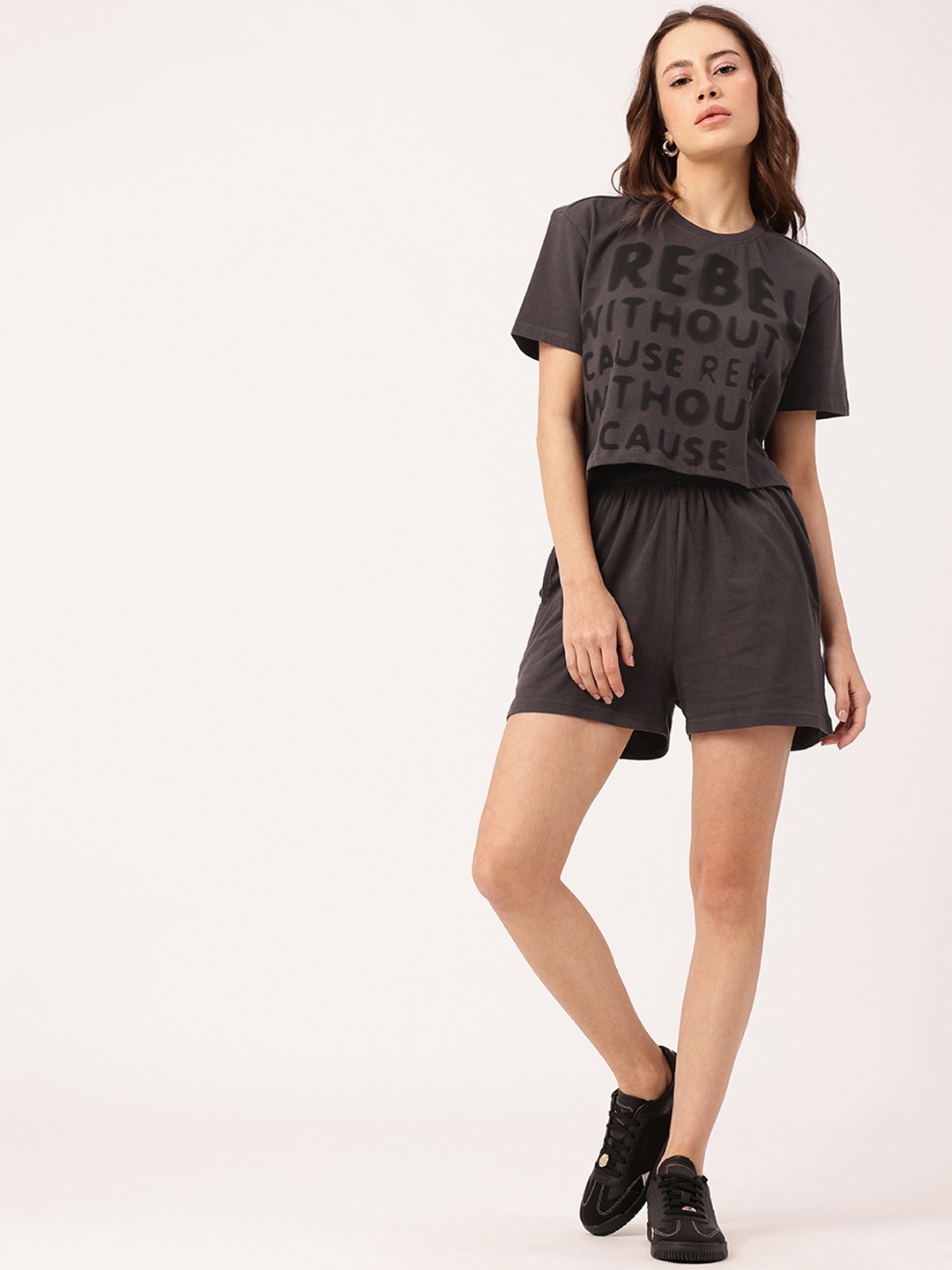 

DressBerry Urban Rebel Relaxed Fit Printed T-Shirt & Shorts Co-Ords, Grey