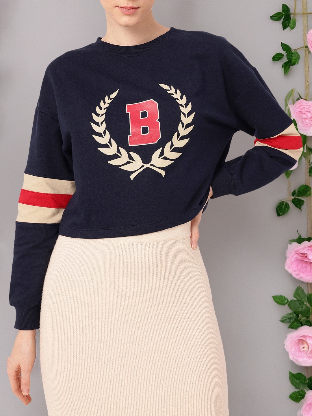 

DressBerry Game Day Glam Printed Cotton Terry Relaxed Fit Sweatshirt, Navy blue