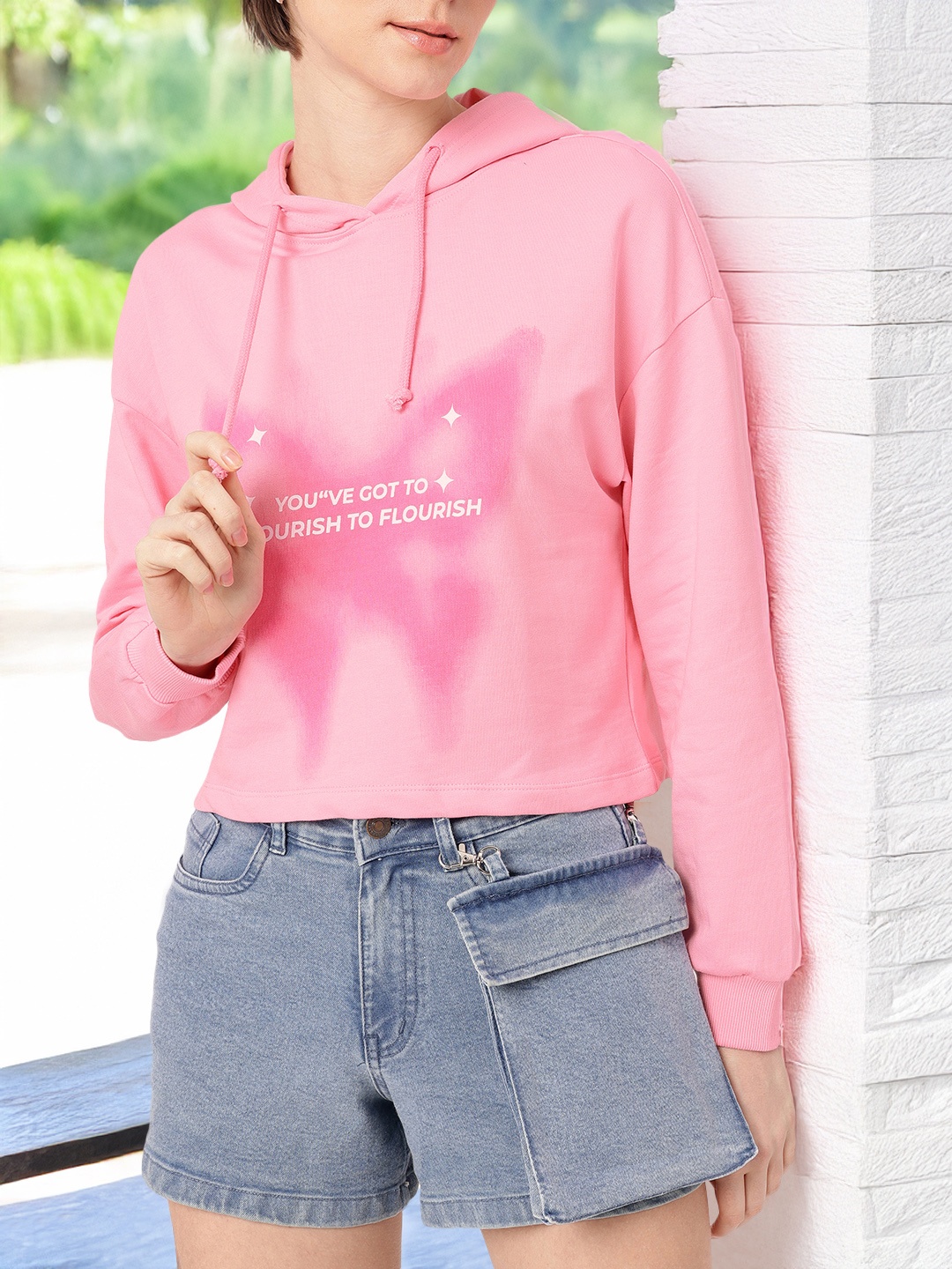 

DressBerry Street Savvy Printed Hooded Cotton Terry Relaxed Fit Sweatshirt, Pink