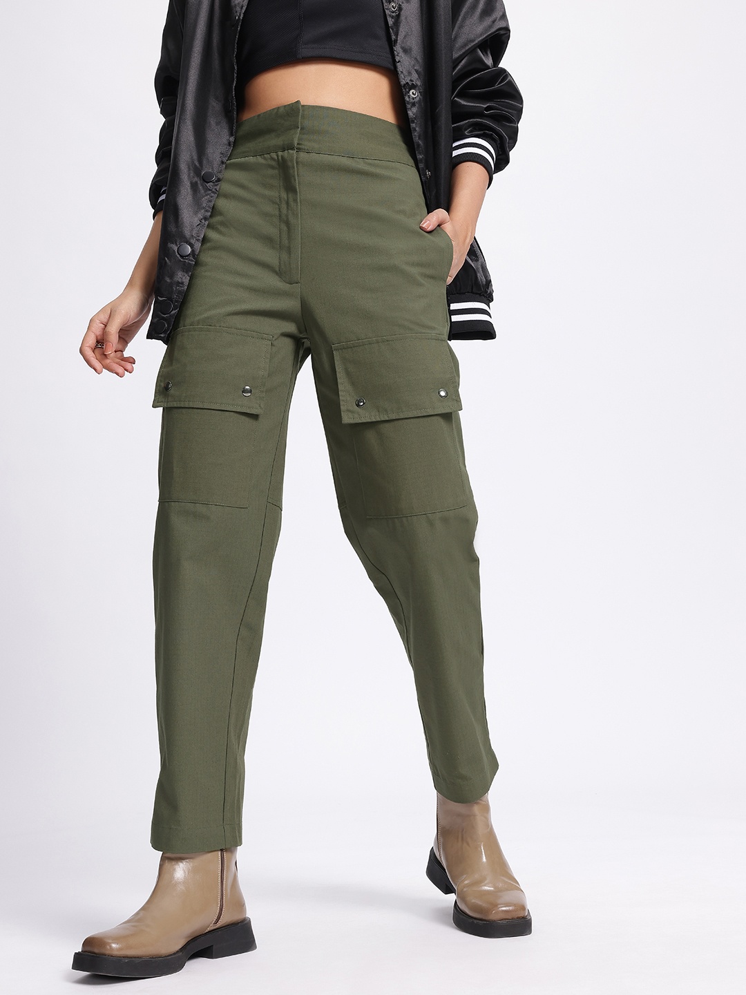 

DressBerry Women Structured Finesse Regular Fit Trouser, Olive