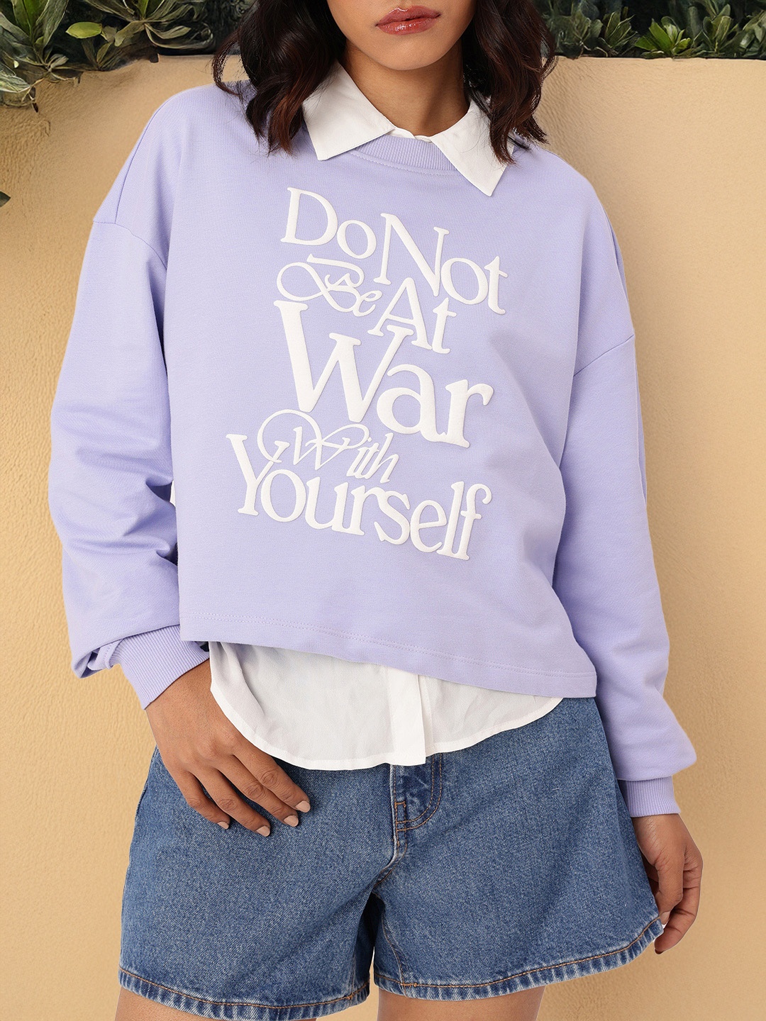 

DressBerry Melancholic Chic Printed Cotton Terry Relaxed Fit Sweatshirts, Lavender