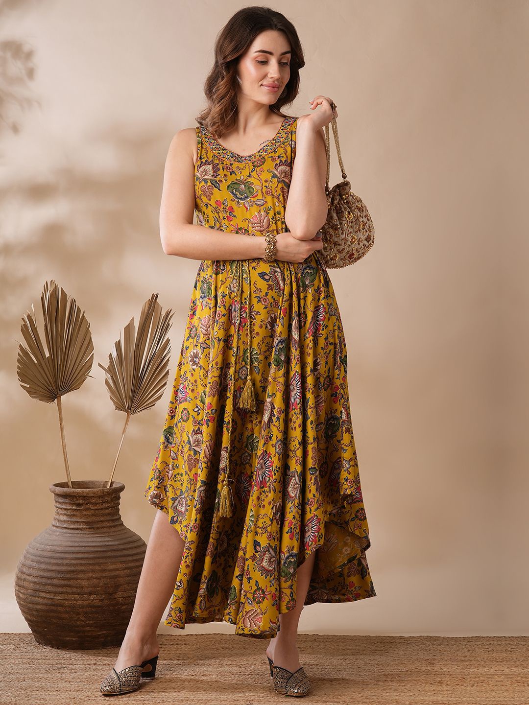 

Globus Floral Embroidered Ethnic Maxi Dress, Yellow