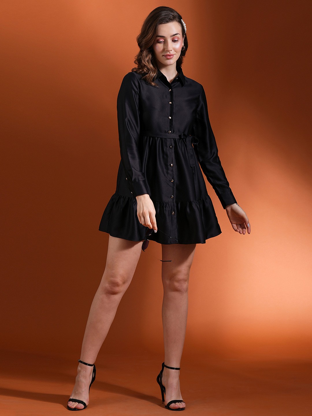 

Globus Satin Shirt Dress Comes with a belt, Black