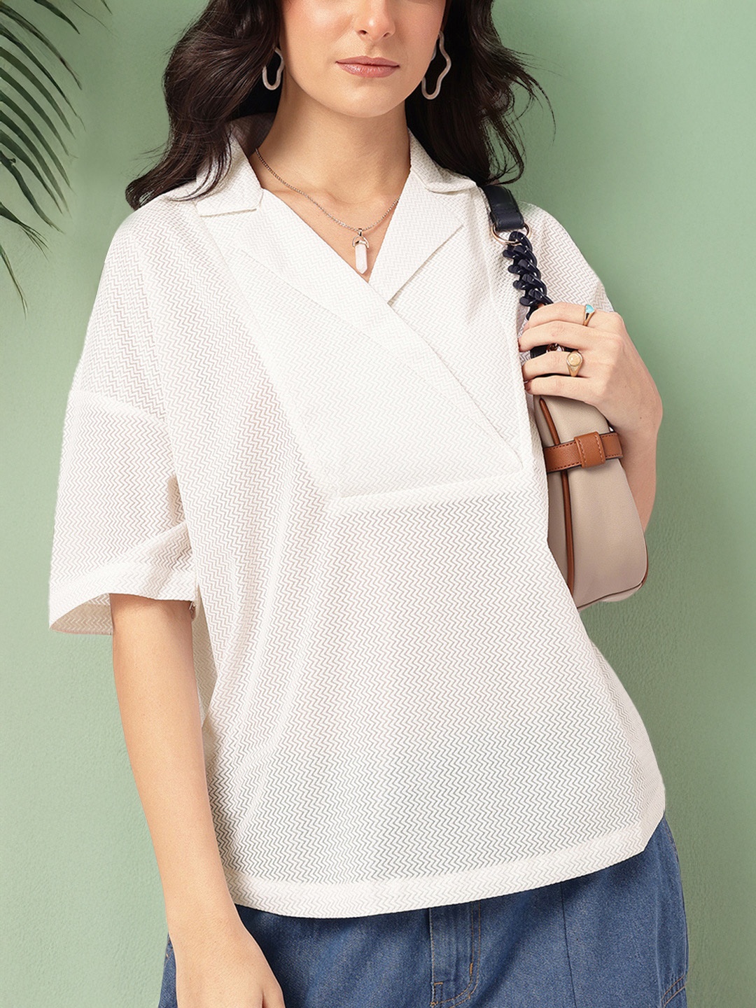

DressBerry Vanilla Girl Lapel Love Chevron Shirt Top, White