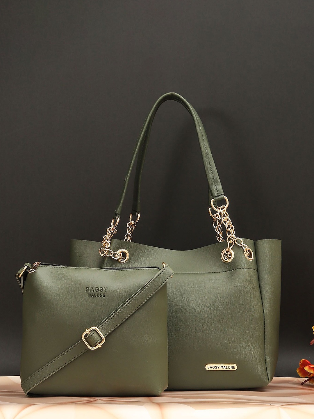 

Bagsy Malone Set of 2 Women Solid PU Structured Bag, Olive