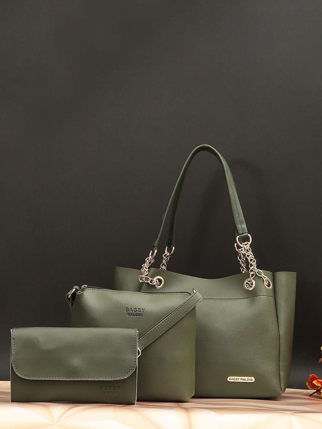 

Bagsy Malone PU Structured Handheld Bag with Applique, Green