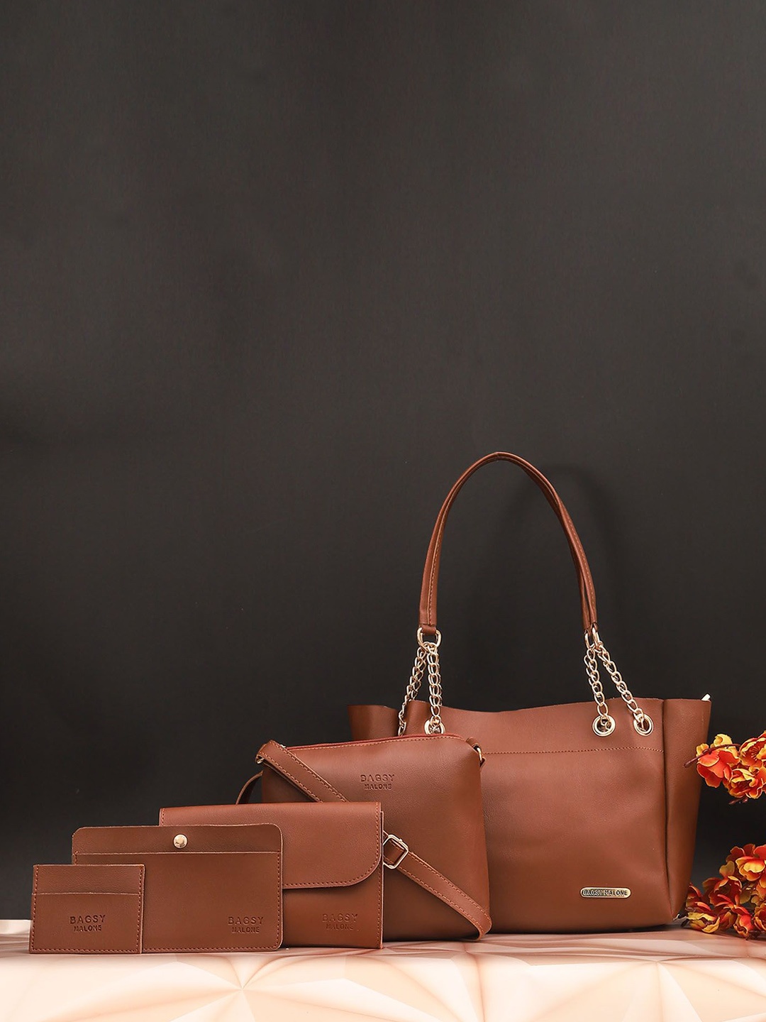 

Bagsy Malone Set of 5 Women Solid PU Oversized Structured Shoulder Bag, Tan