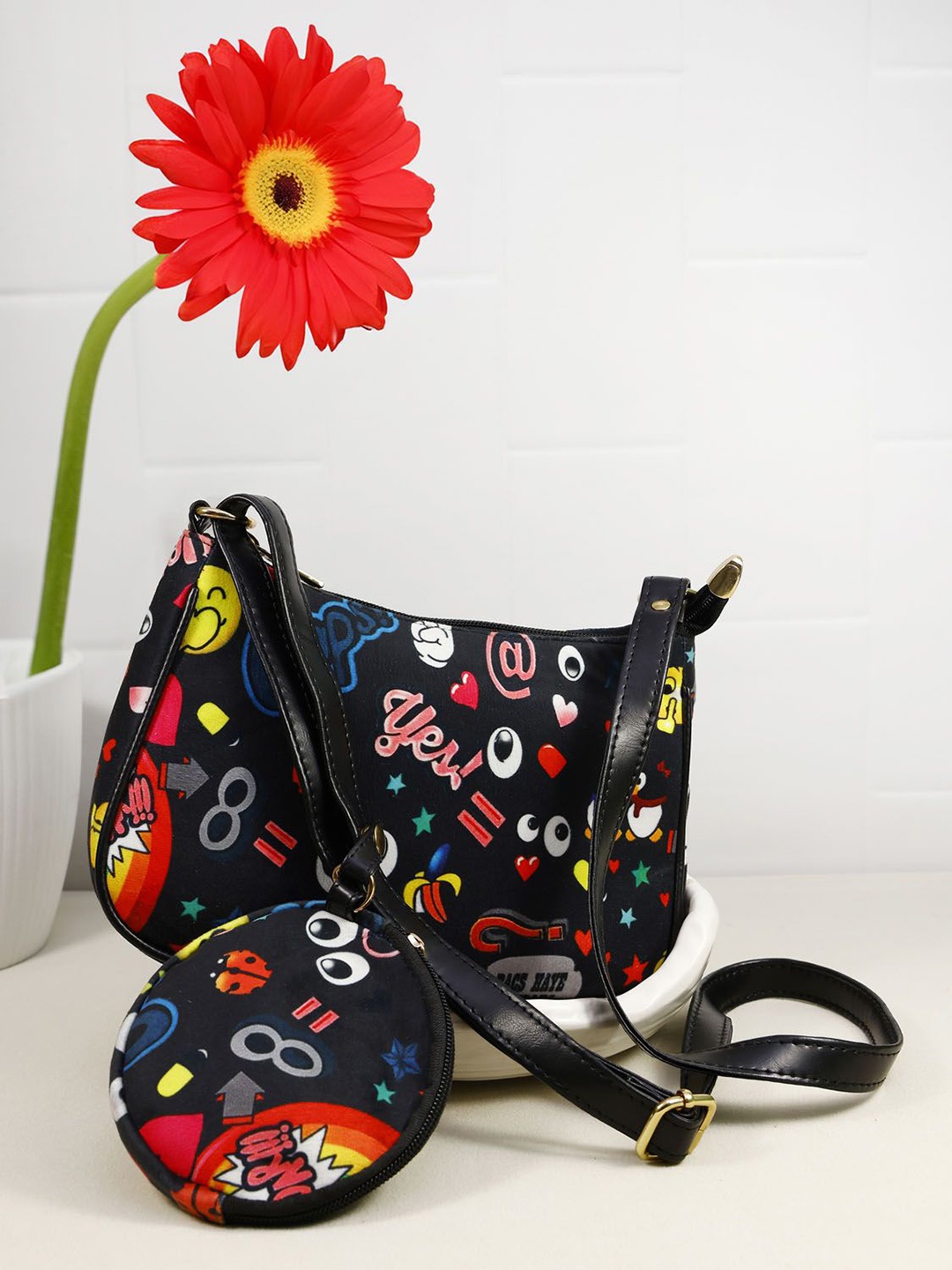 

Bagsy Malone Women Typography Printed Structured Sling Bag, Black