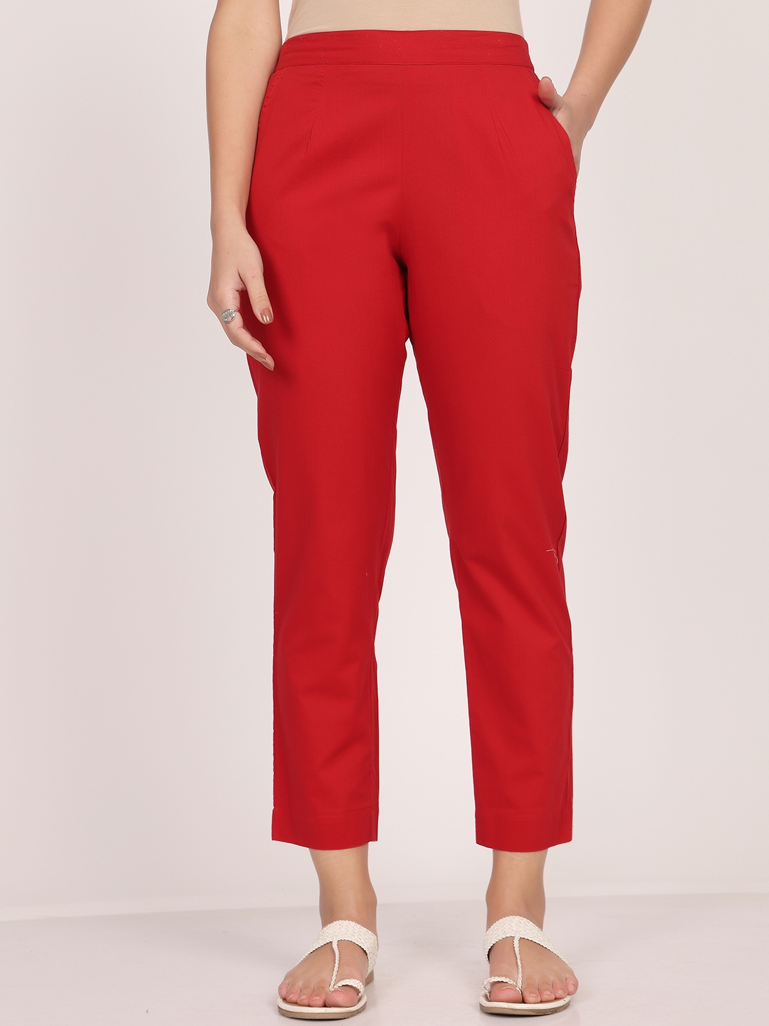 

SAVI Women Relaxed Straight Leg Wrinkle Free Trousers, Red