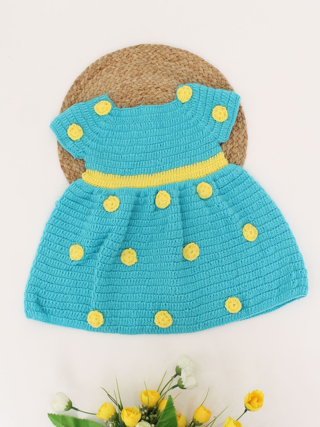 

Woonie Girls Polka Dot Printed Fit & Flare Dress, Blue