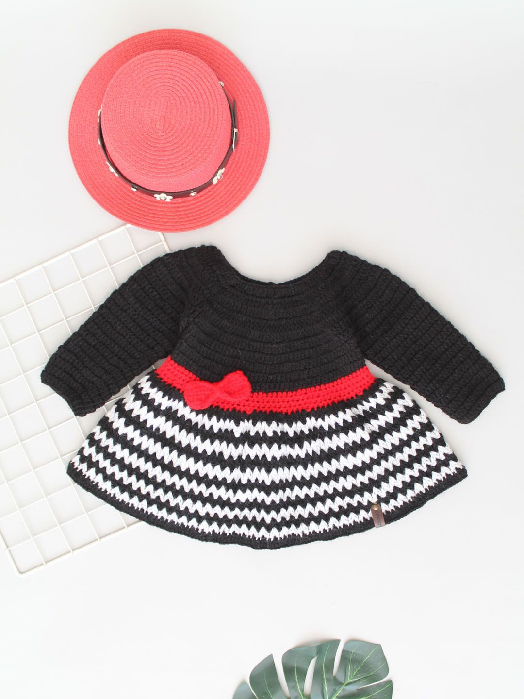 

Woonie Striped Fit & Flare Winter Dress, Black