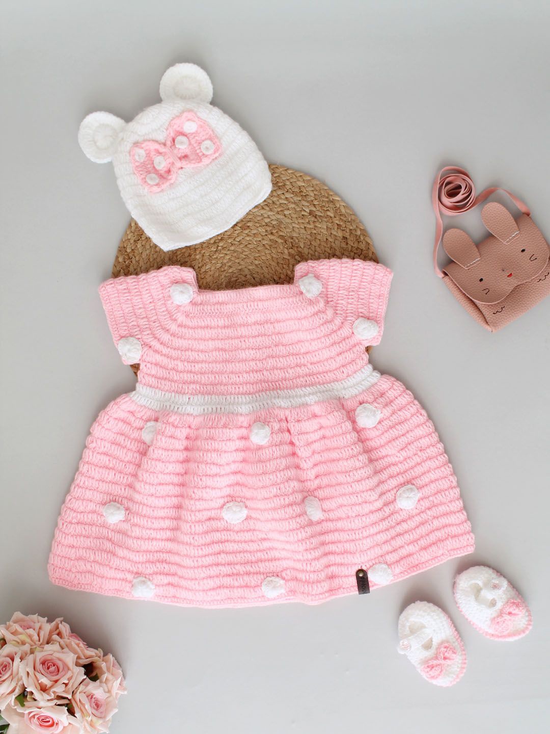 

Woonie Girls Self Design Fit & Flare Dress, Pink