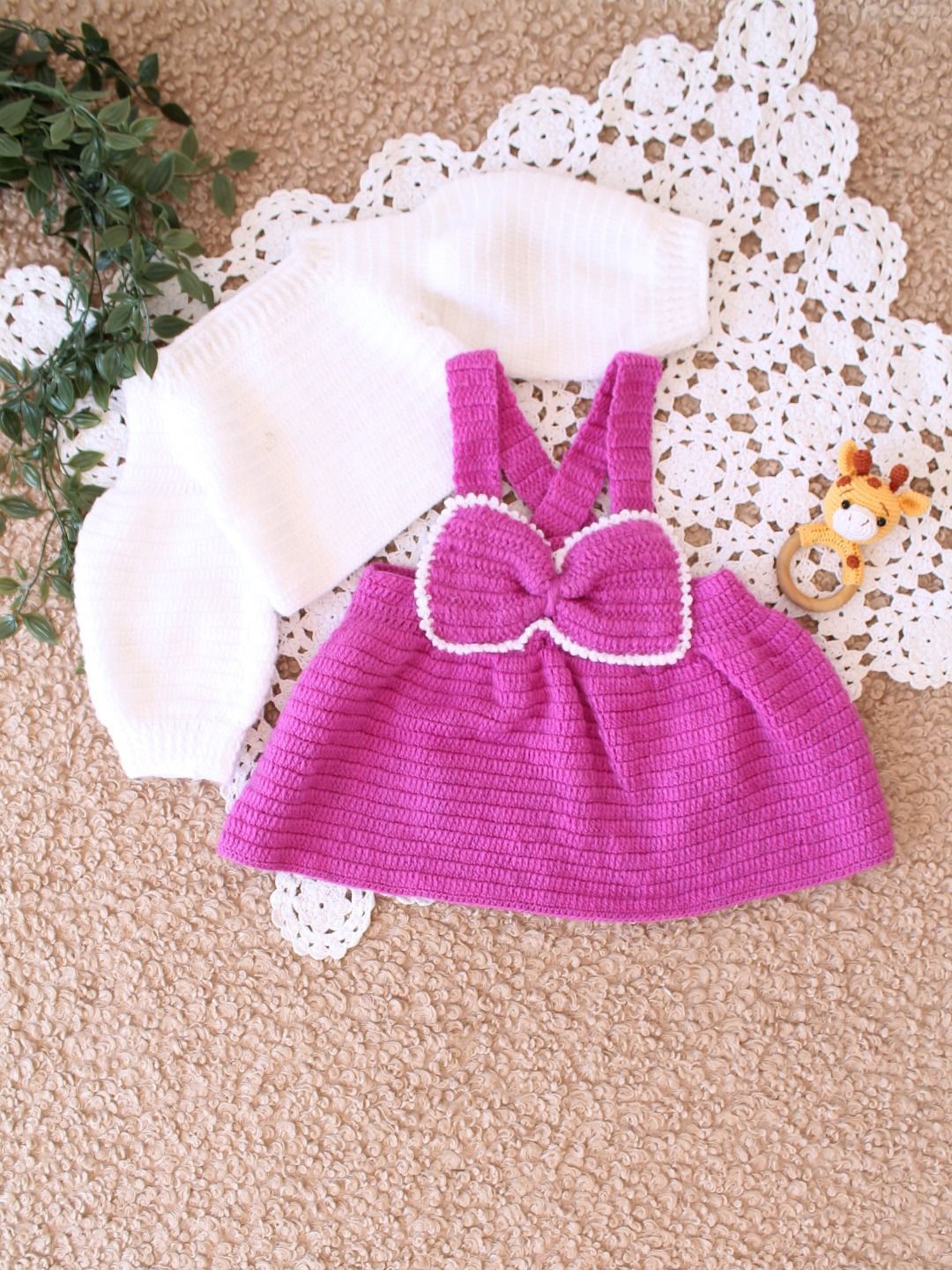 

Woonie Girls Self Design Fit & Flare Bow Dress, Purple