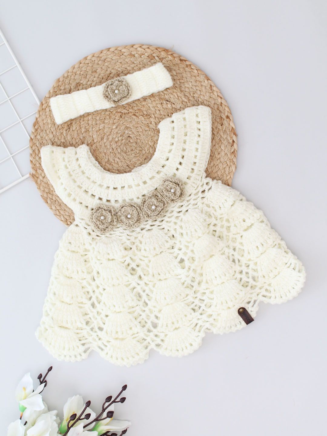 

Woonie Girls Fit & Flare Dress with Matching Headband, Off white