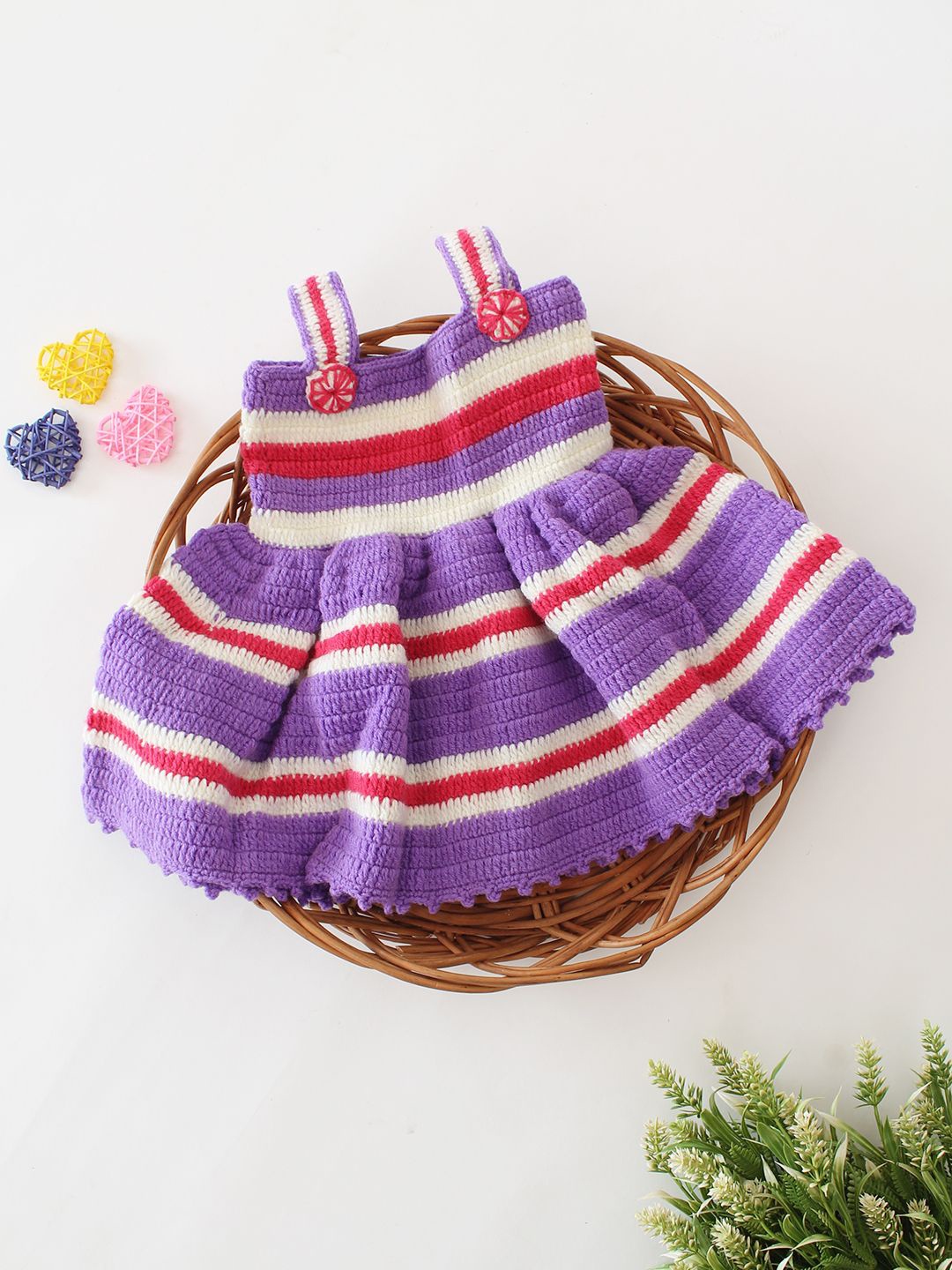 

Woonie Girls Striped Shoulder Strap Fit & Flare Dress, Purple