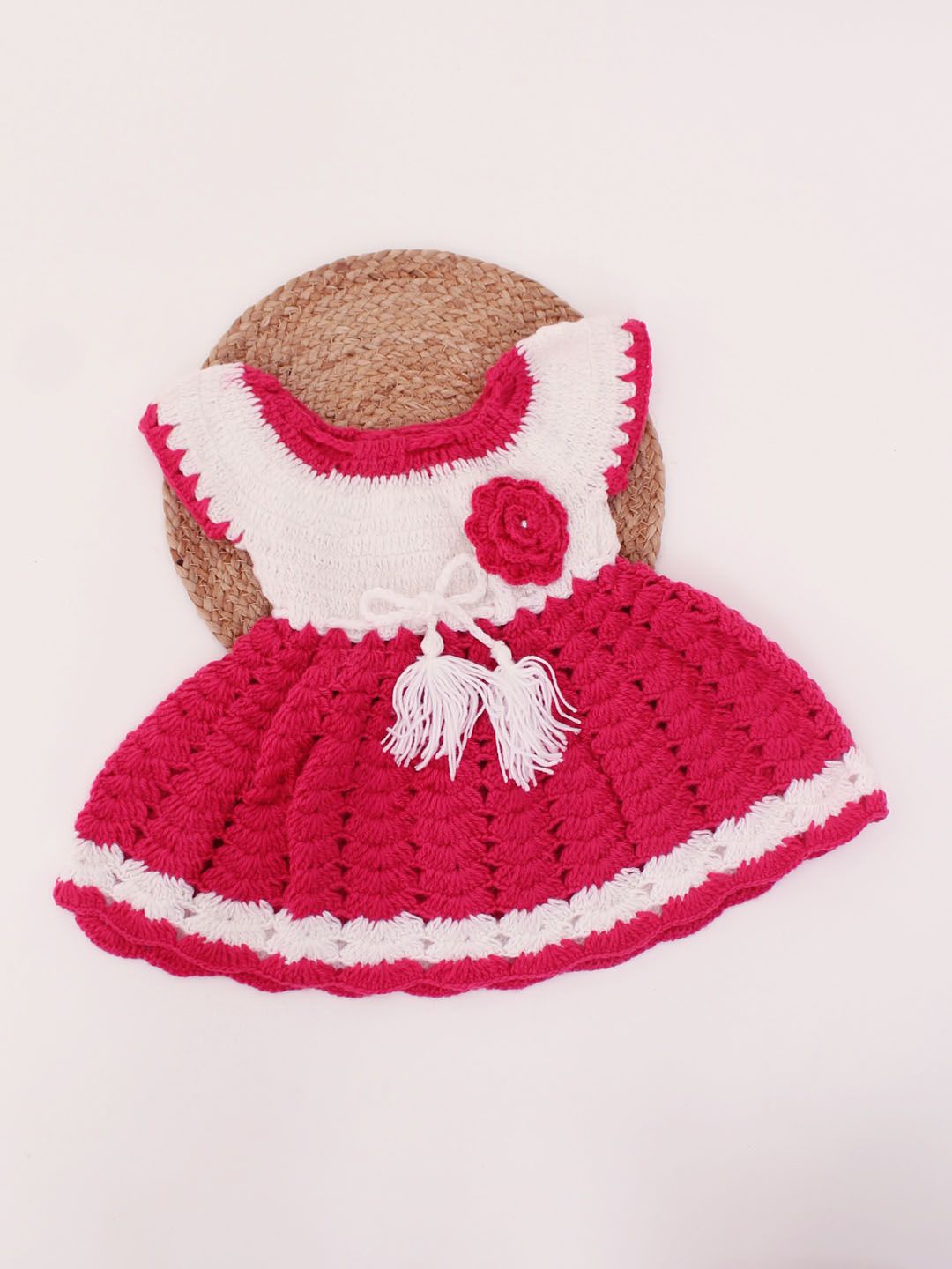 

Woonie Girls Self Design Winter Fit & Flare Dress, Off white