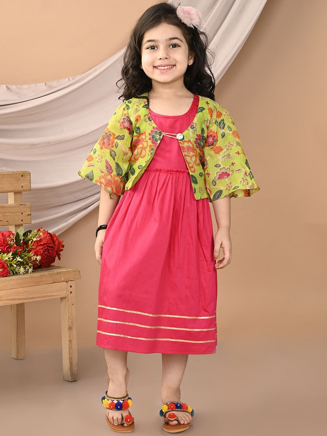 

Sangria Girls Printed Ethnic Midi Dress, Pink