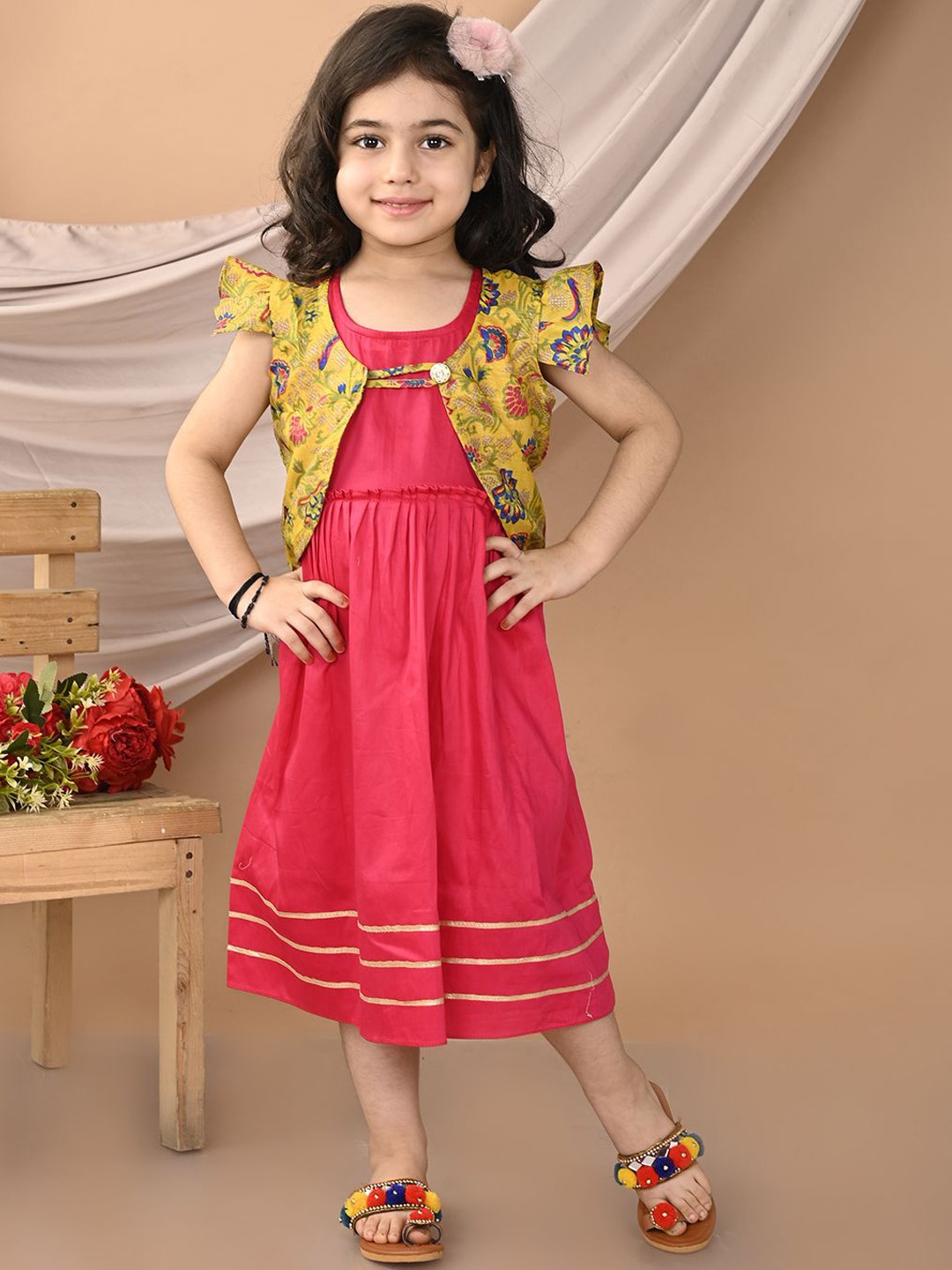 

Sangria Girls Printed Ethnic Dress, Pink