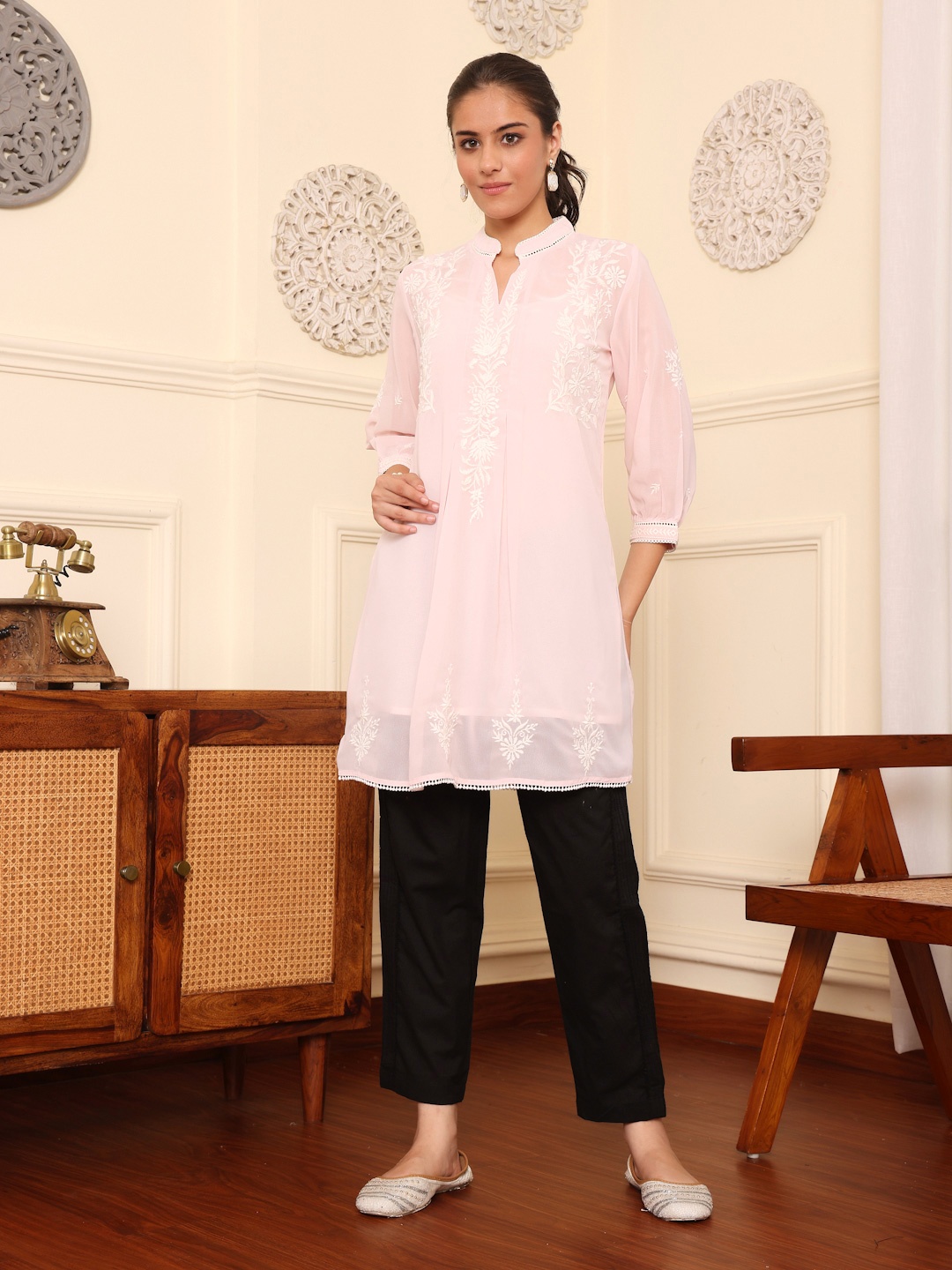 

SAVI Sheer Georgette Longline Top, Pink