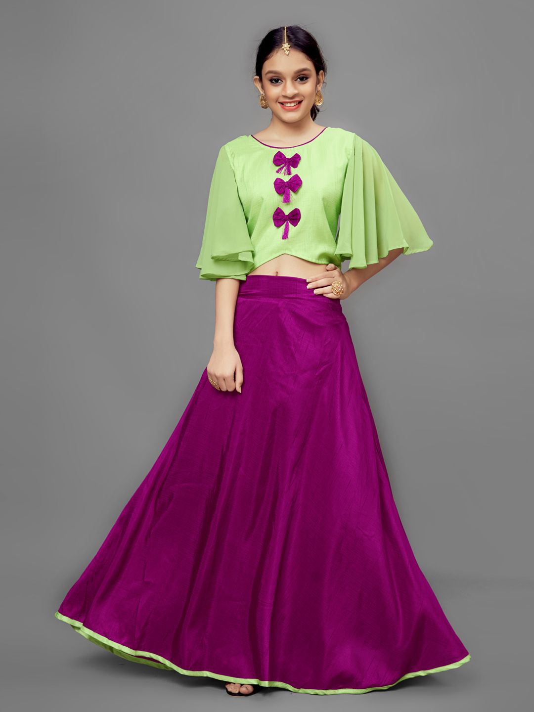 

FASHION DREAM Girls Ready to Wear Silk Lehenga And Choli, Green