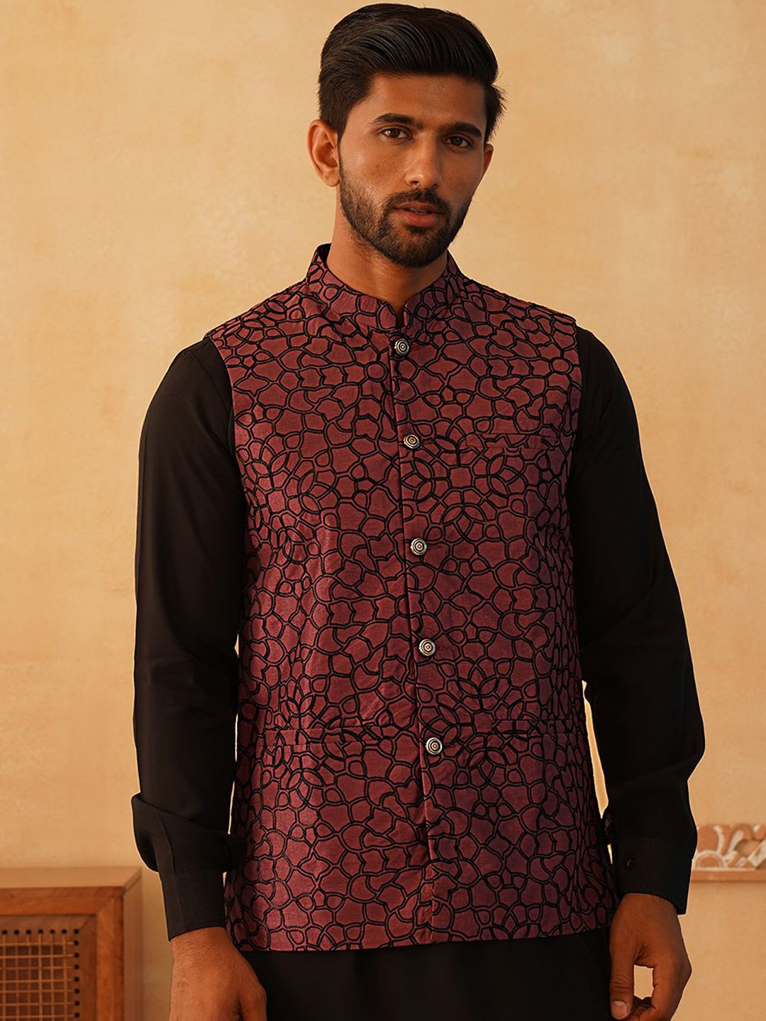 

Jompers Embroidered Nehru Jacket, Coral