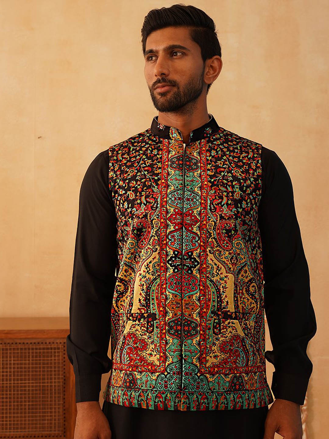 

Jompers Printed Nehru Jackets, Black