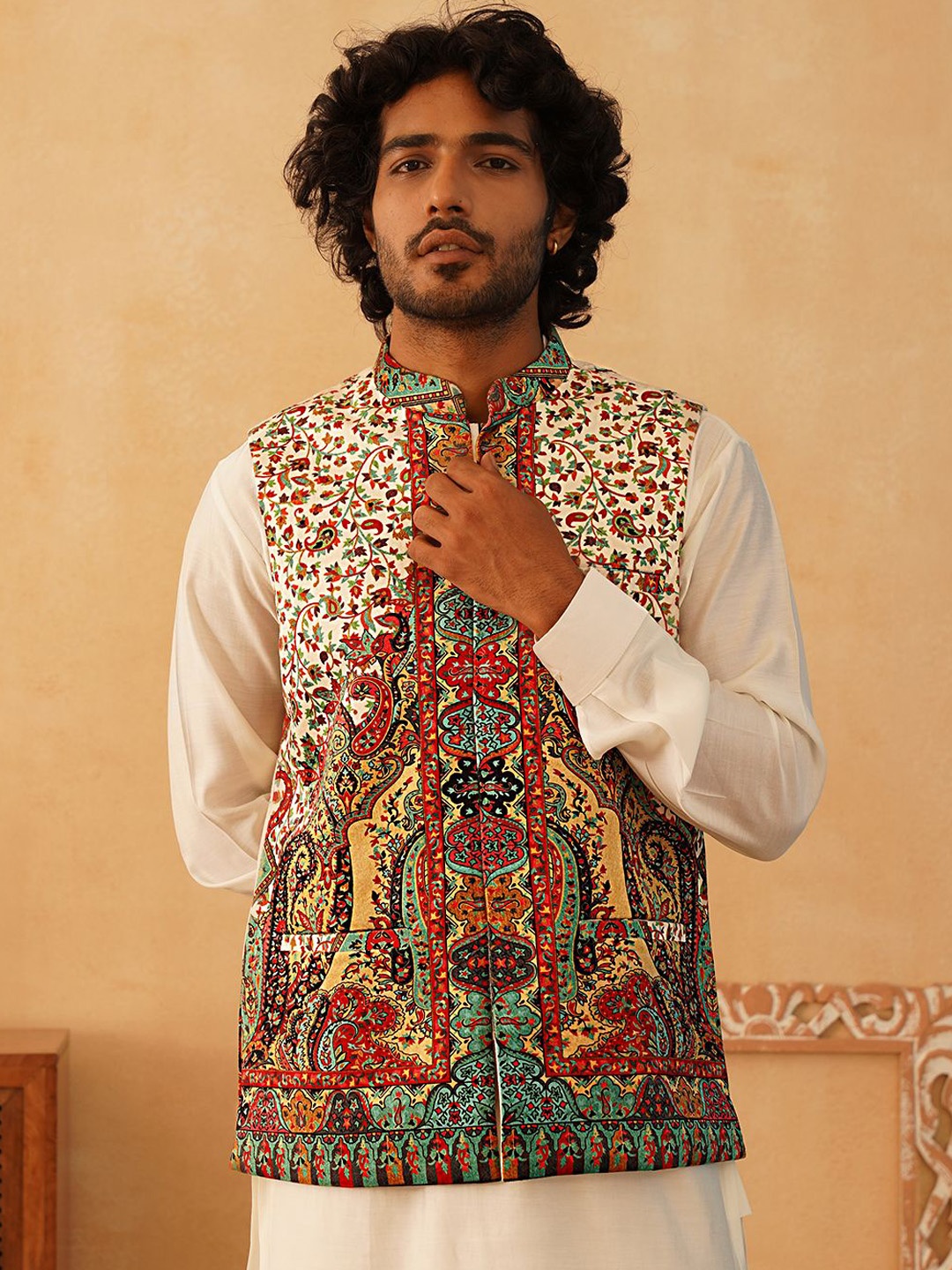 

Jompers Printed Nehru Jackets, Cream