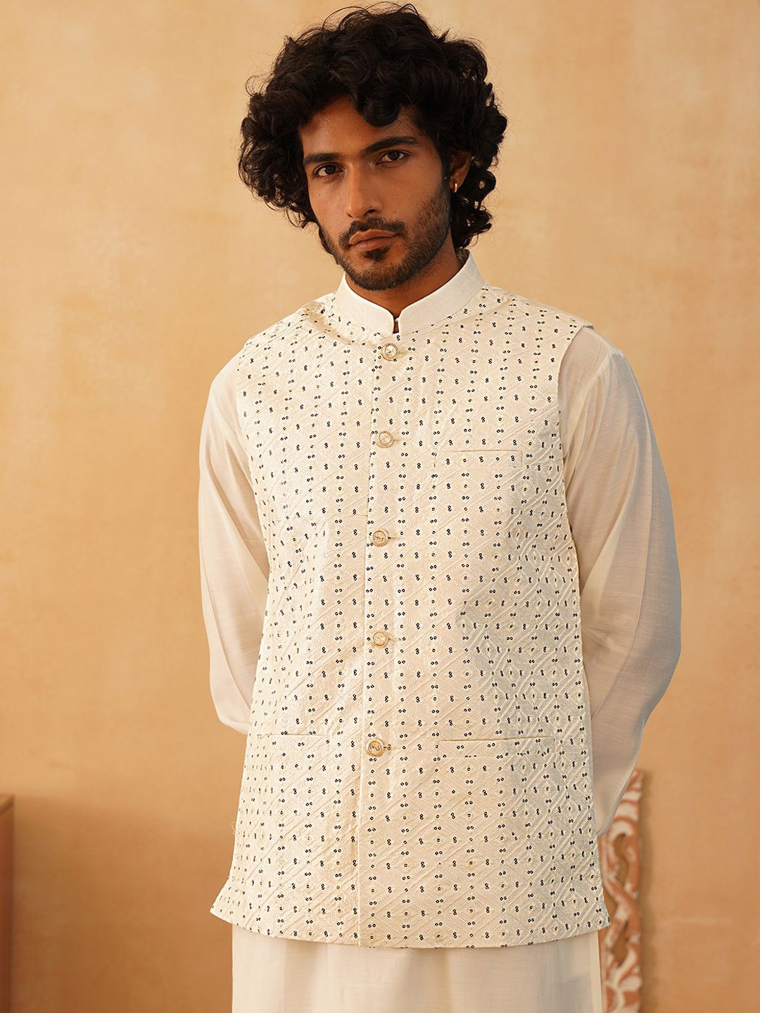 

Jompers Embroidered Nehru Jackets, White