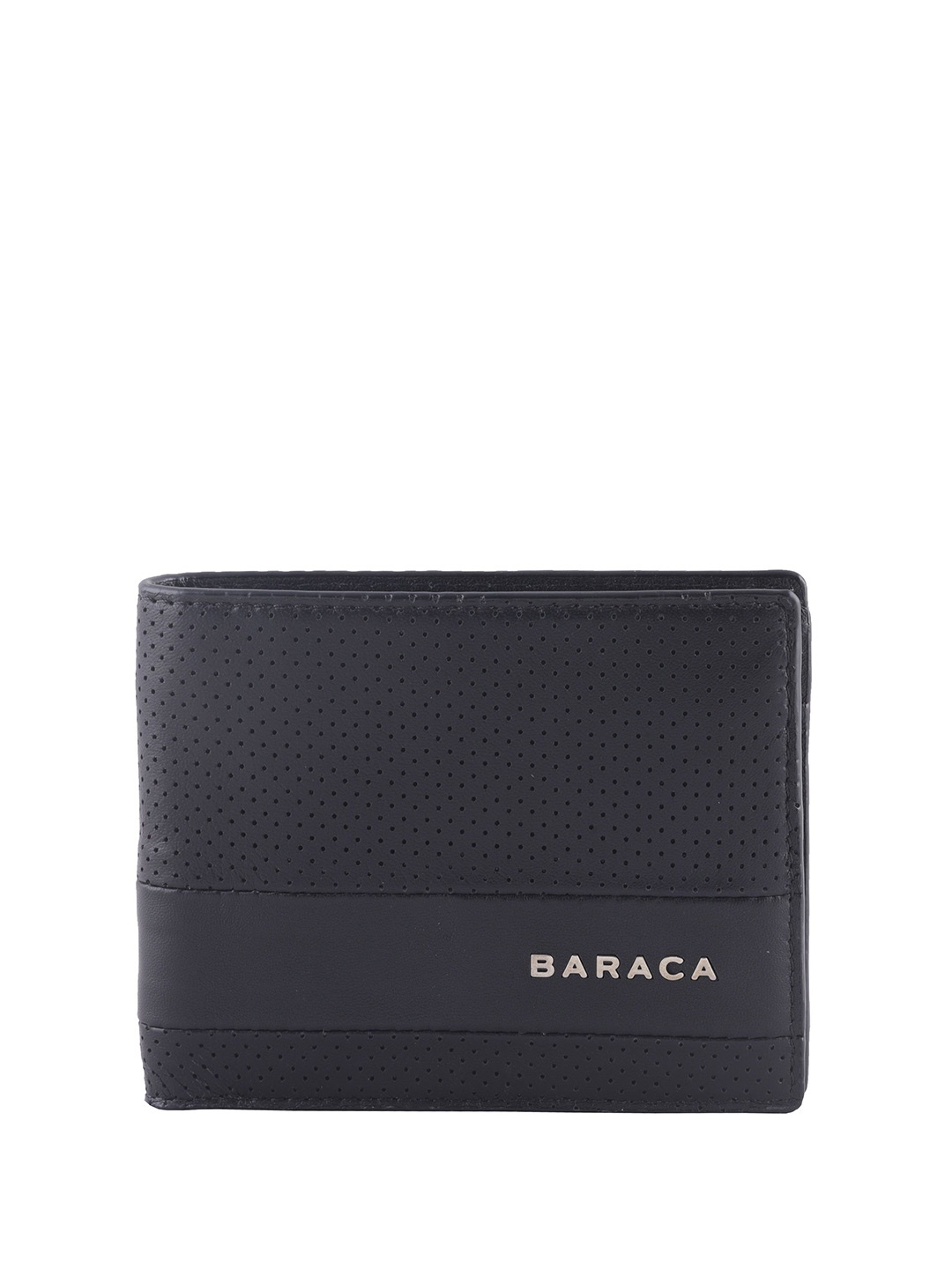 

Baraca Men Striped Leather Two Fold Wallet with SD Card Holder, Black