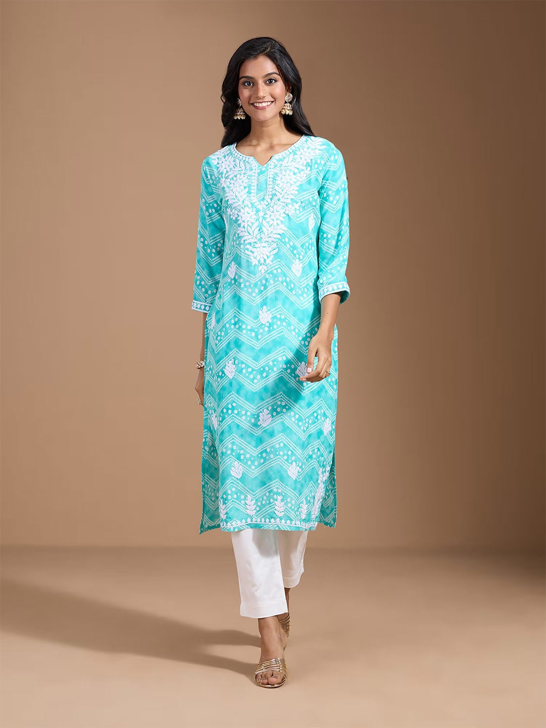 

Sangria Embroidered Straight Kurtis, Blue
