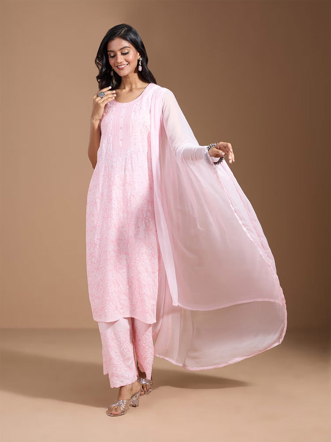 

Sangria Embroidered Straight Kurta, Pink