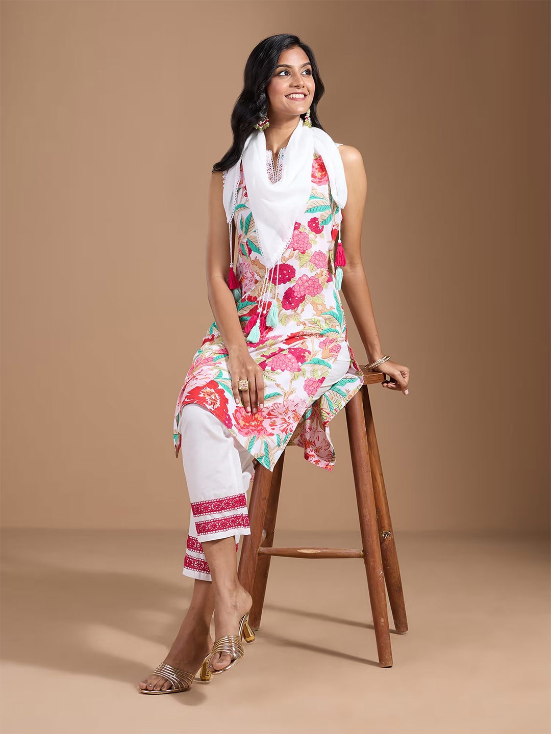 

Sangria Pure Cotton Printed Straight Kurta, White