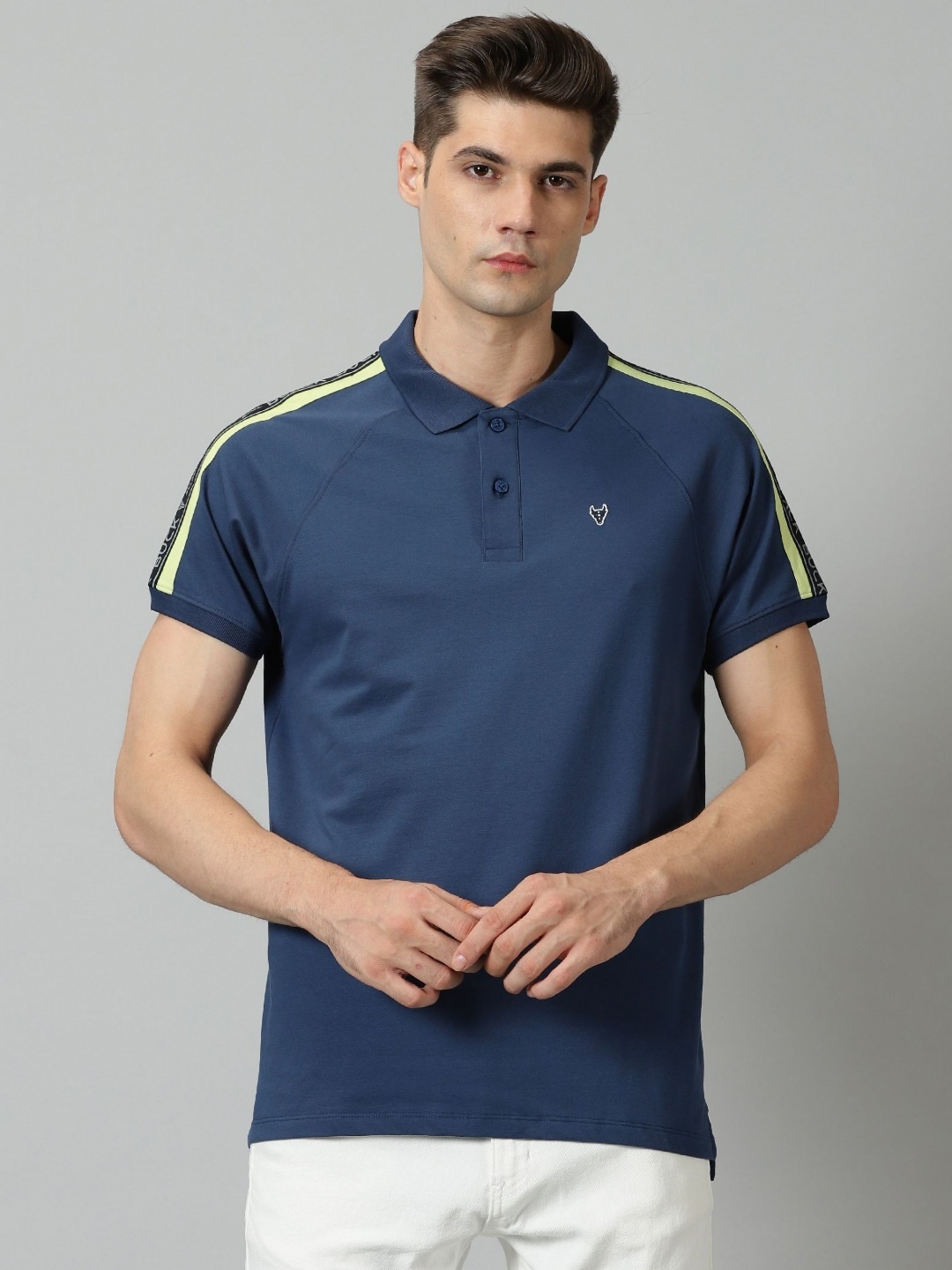 

BLACK BUCK Men Solid Polo Collar Cotton Tshirt, Navy blue