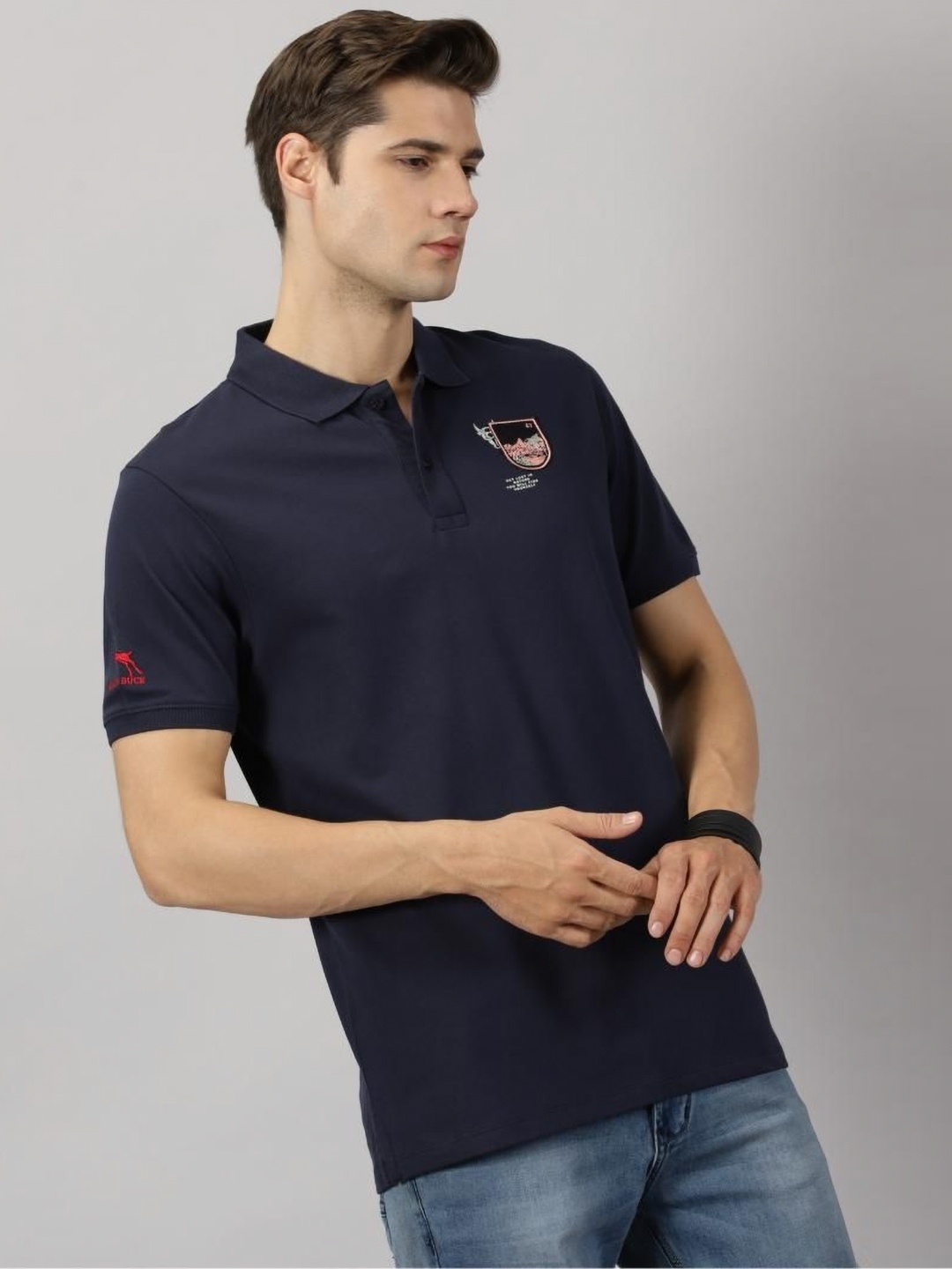 

BLACK BUCK Men Solid Polo Collar Cotton Tshirt, Navy blue