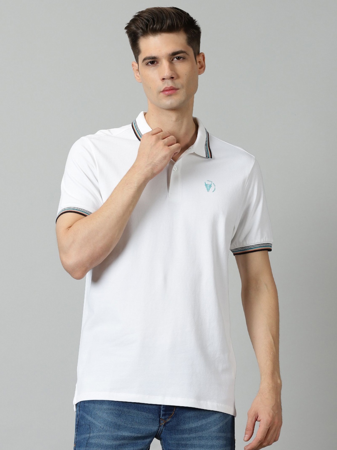 

BLACK BUCK Men Solid Polo Collar Cotton T-shirt, White