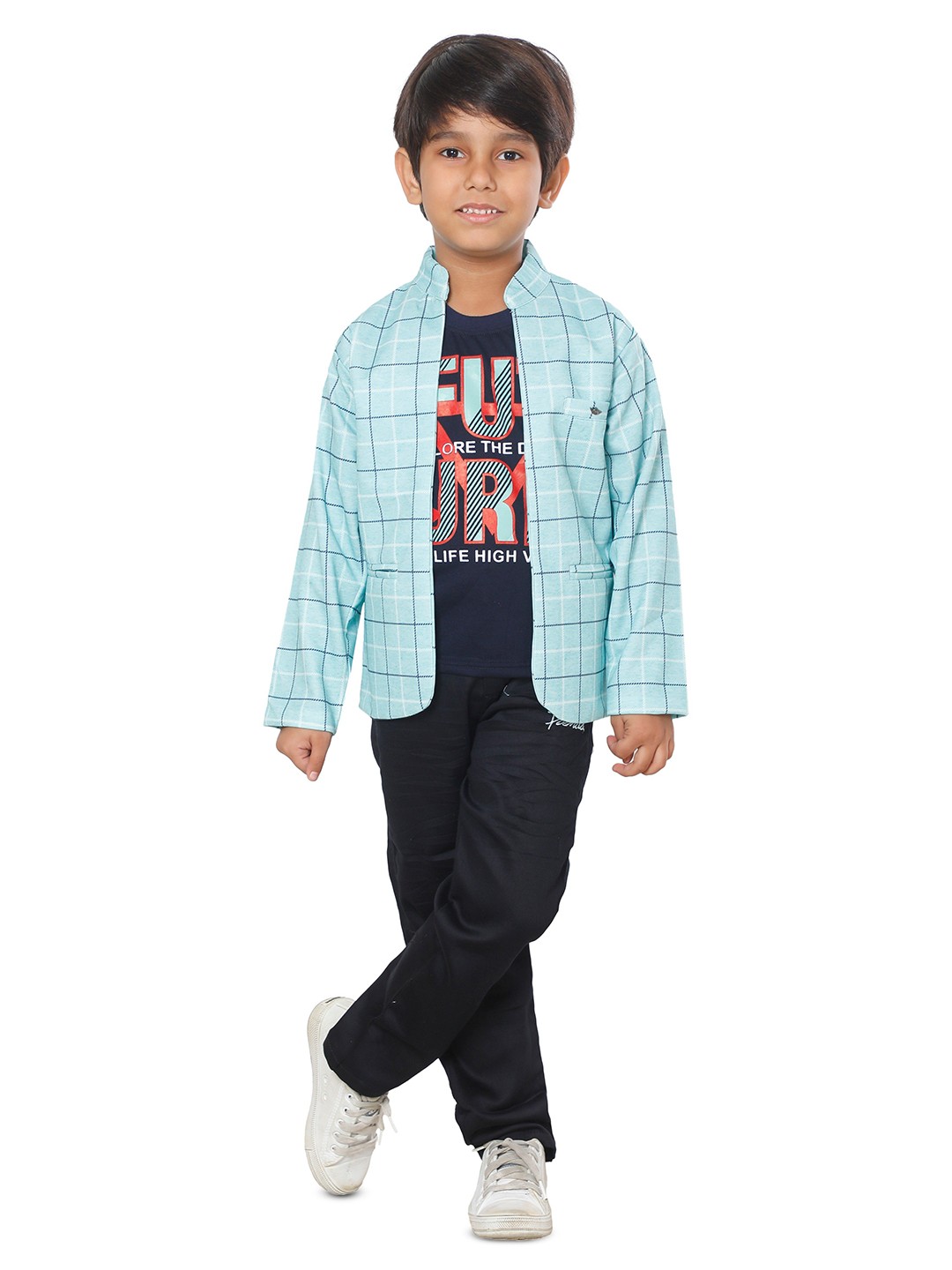 

BAESD Boys Checked T-shirt and Shirt With Trousers, Green