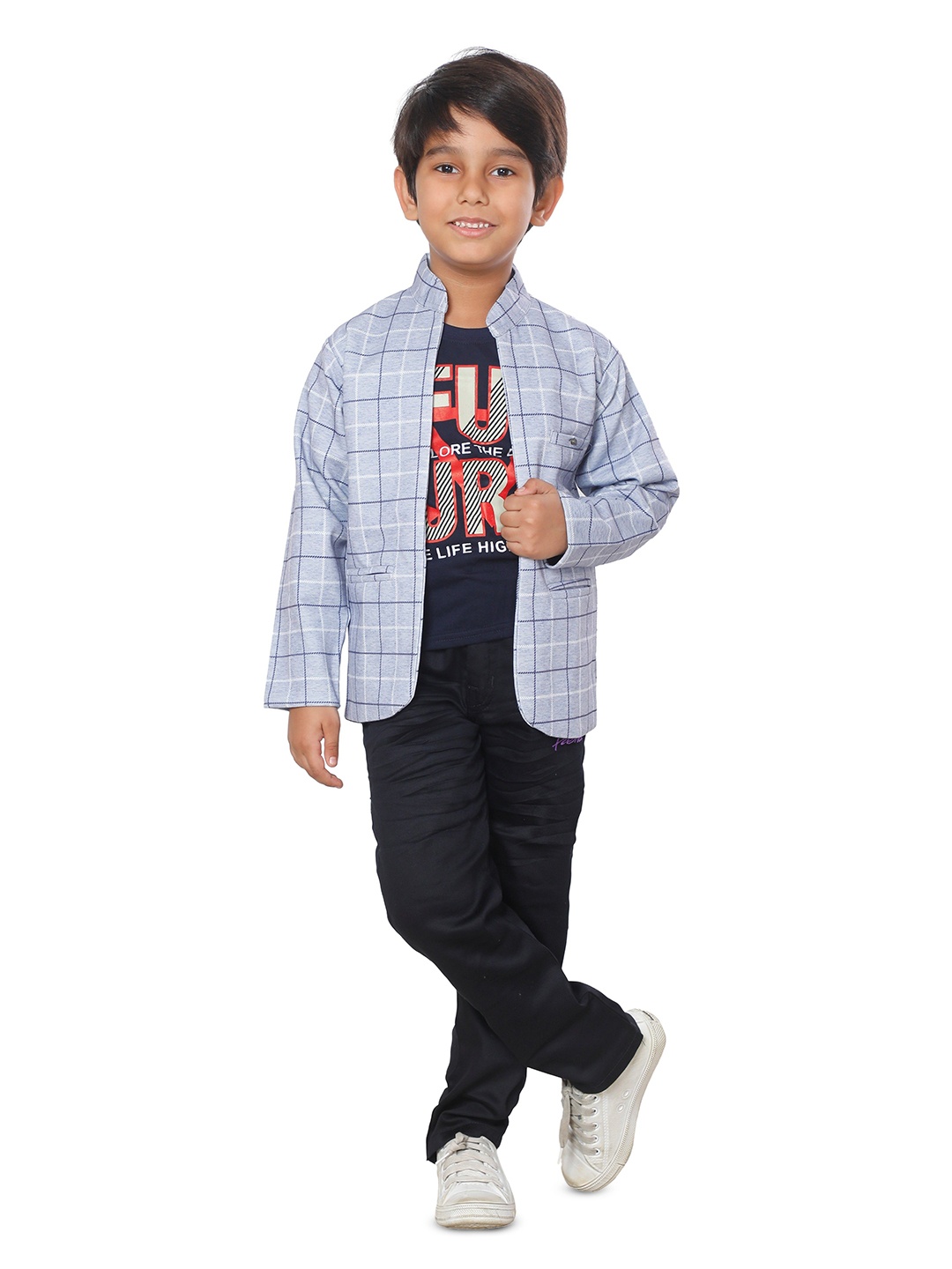 

BAESD Boys Checked T-shirt And Shirt With Trousers, Blue