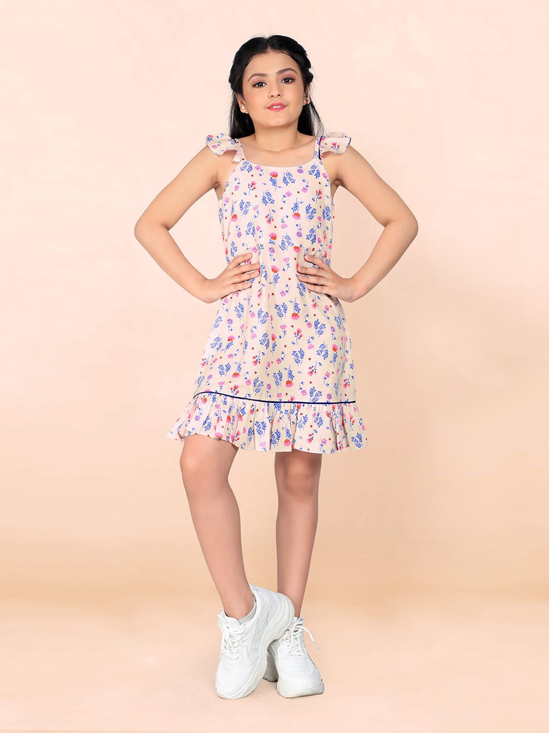 

BAESD Girls Floral Printed Crepe A-Line Dress, Cream