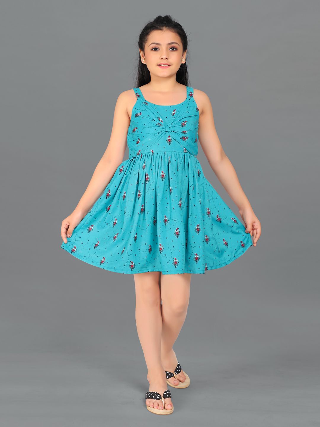 

BAESD Girls Floral Printed Crepe Fit & Flare Dress, Teal