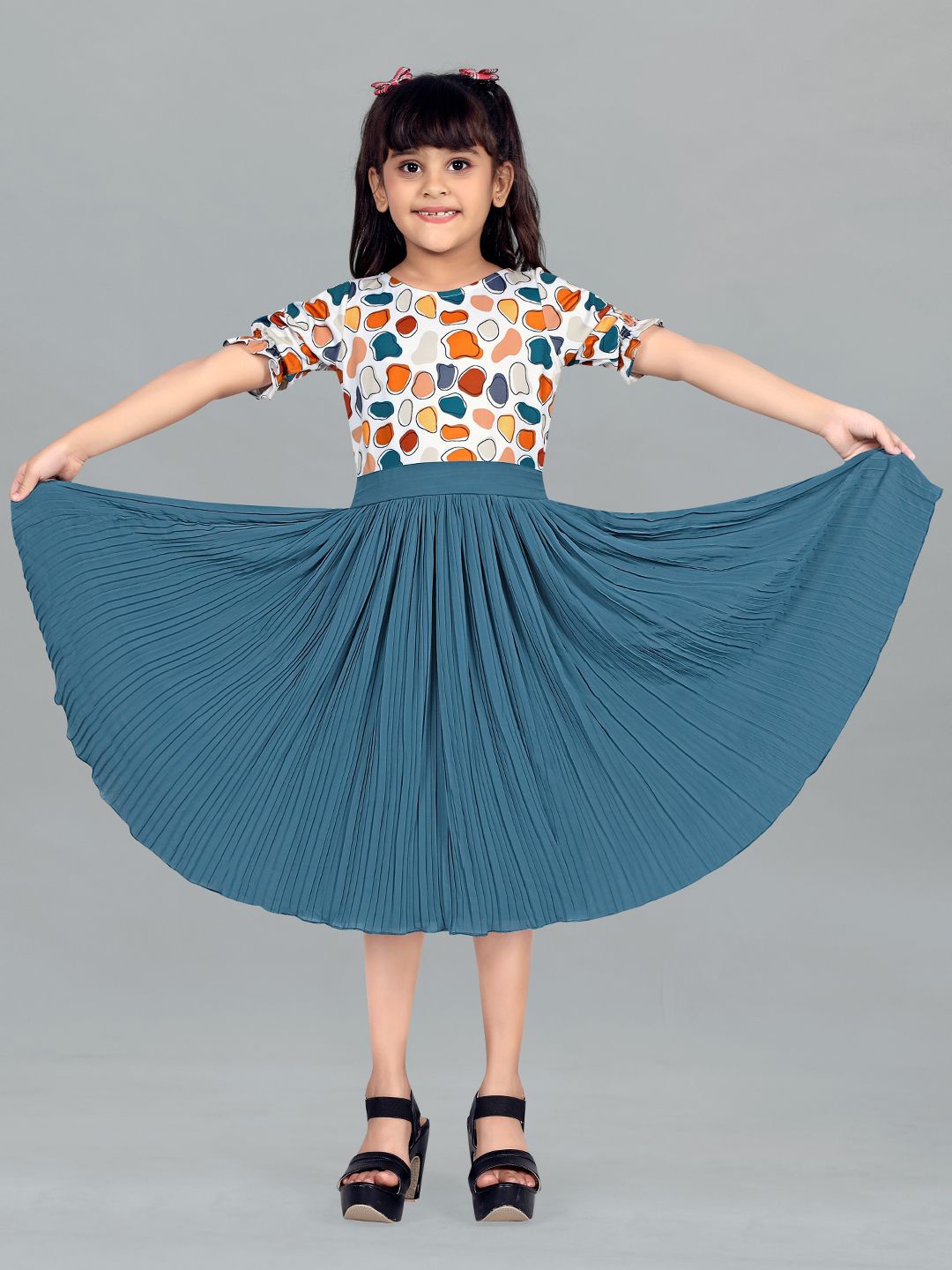 

BAESD Girls Printed Georgette Fit & Flare Midi Dress, Teal
