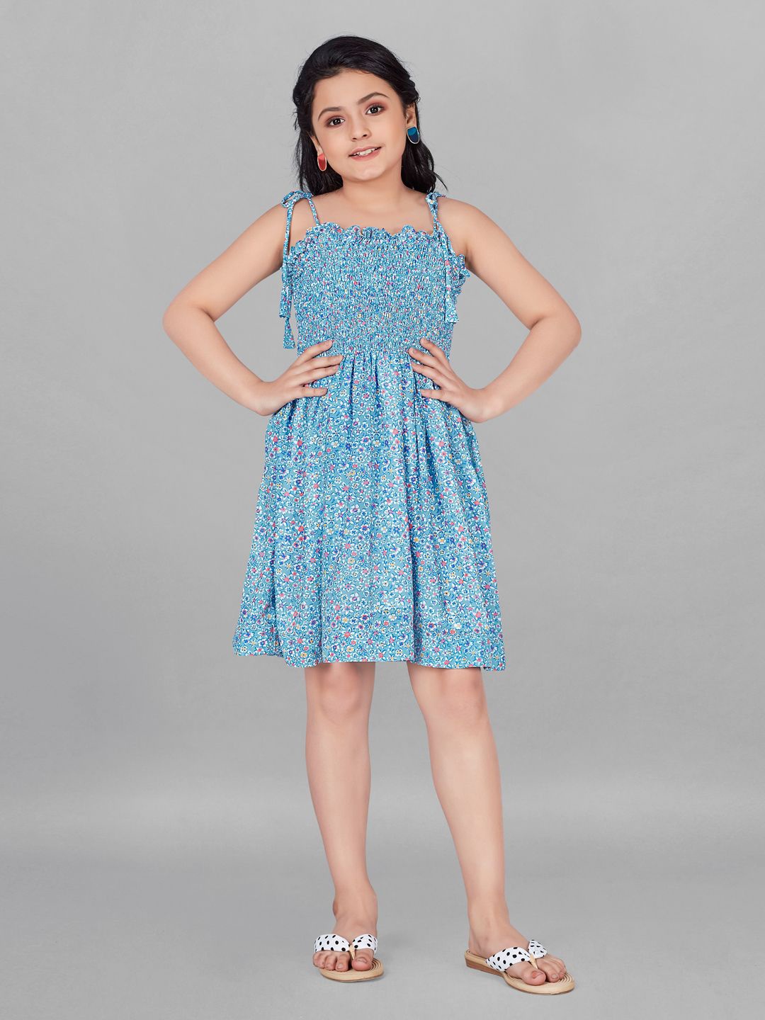 

BAESD Girls Floral Printed Georgette Fit & Flare Dress, Blue