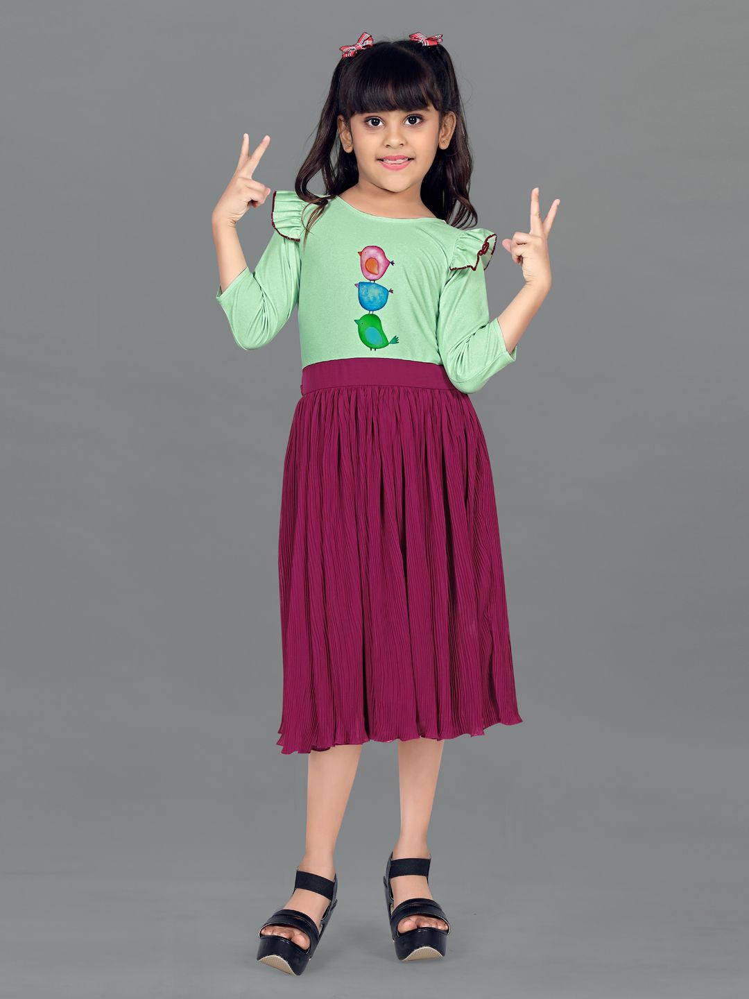 

BAESD Girls Colourblocked Georgette Fit & Flare Midi Dress, Green