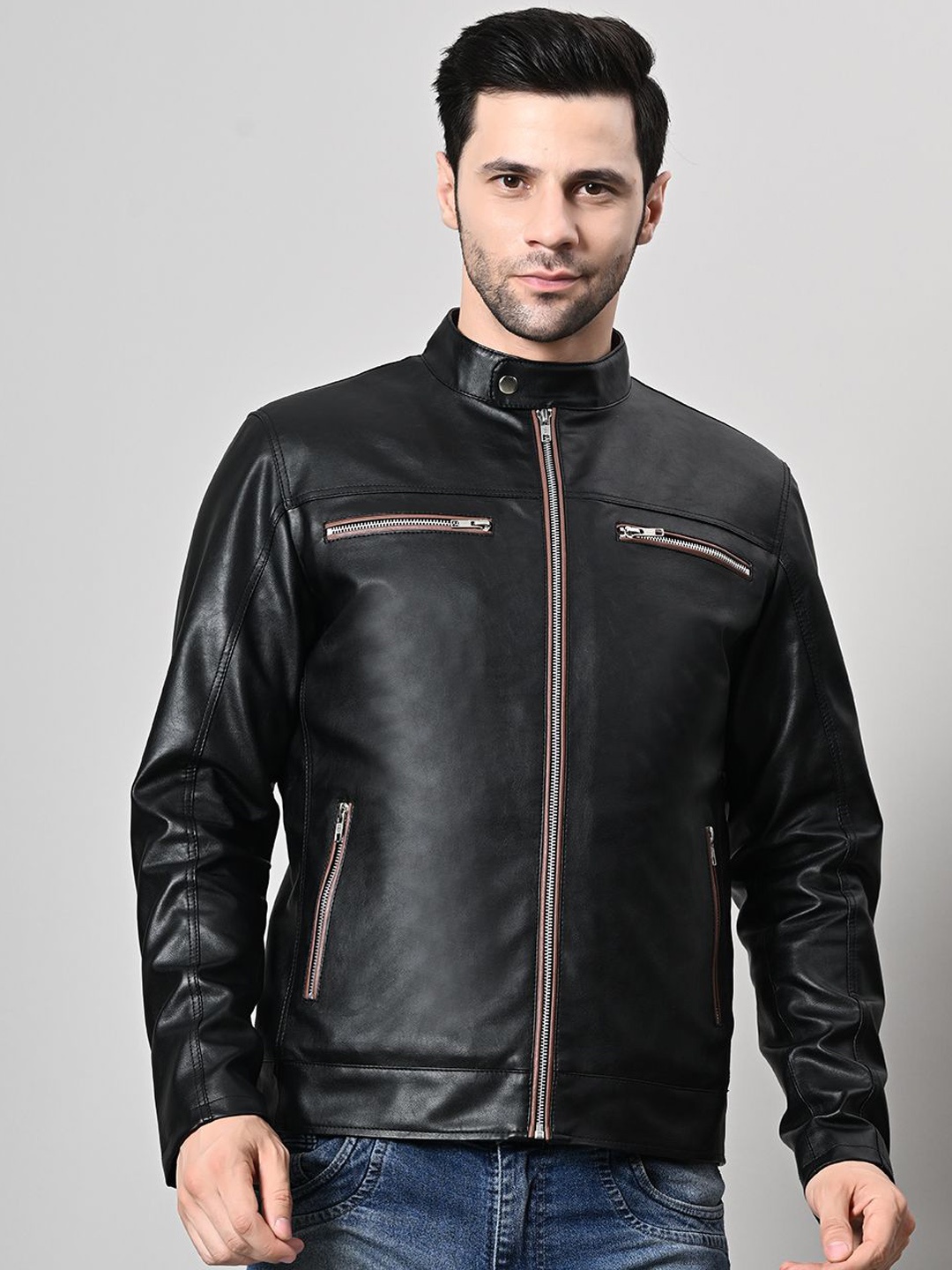 

TBOJ Men Washed Lightweight Crop Biker Jacket, Black