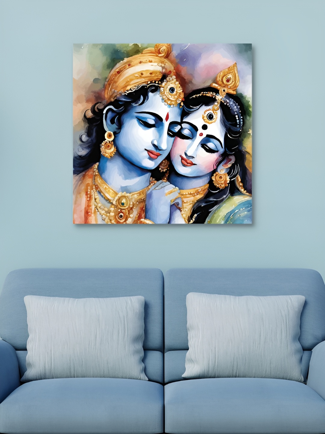 

HOOMDECO Blue & Gold Toned Radha Krishna Religious Canvas Wall Art