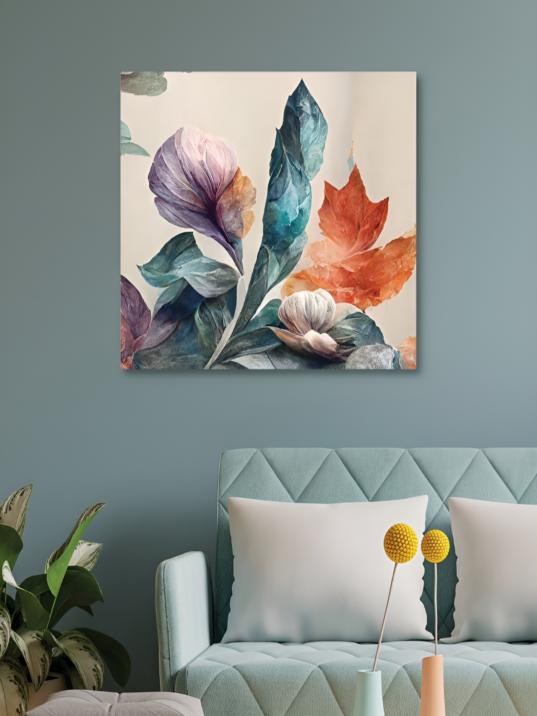 

HOOMDECO Blue & Orange Floral Canvas Wall Art