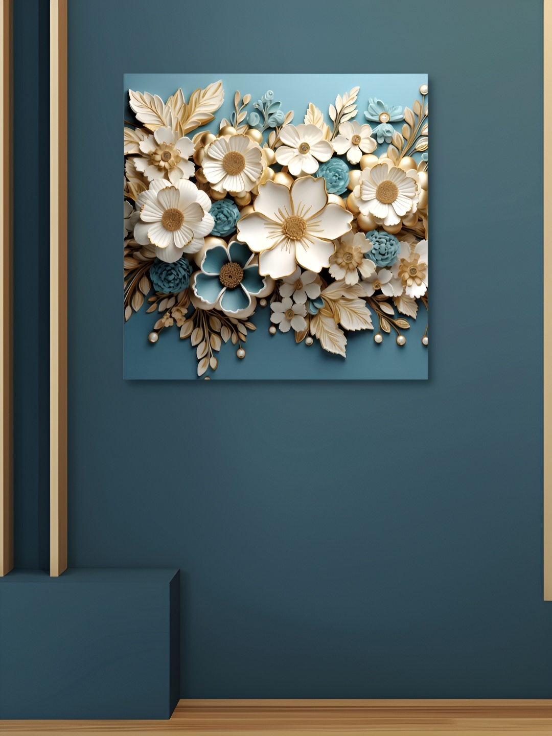 

HOOMDECO White & Gold-Toned Floral Canvas Wall Art