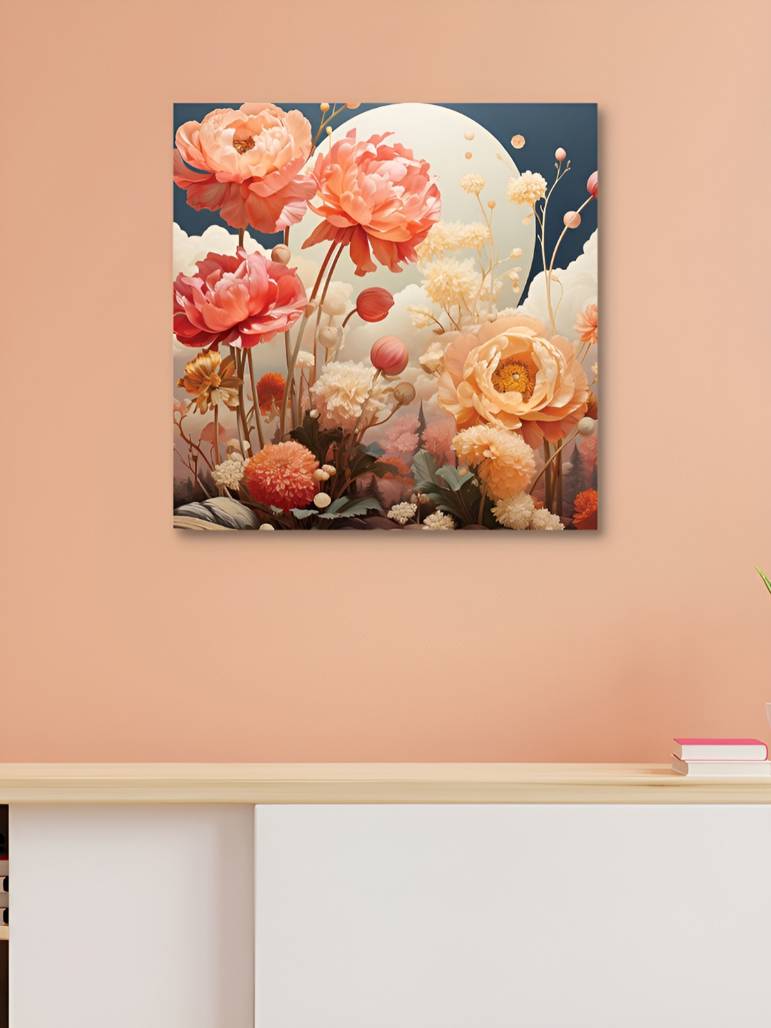 

HOOMDECO Peach & Blue Floral And Botanical Canvas Wall Art