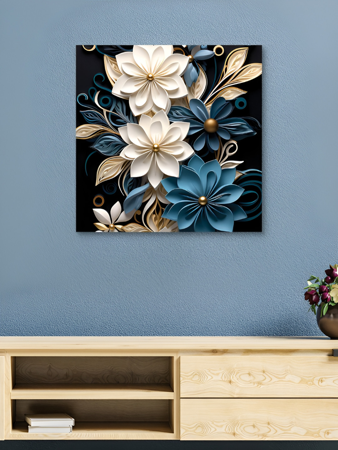 

HOOMDECO White & Blue Floral Canvas Wall Art