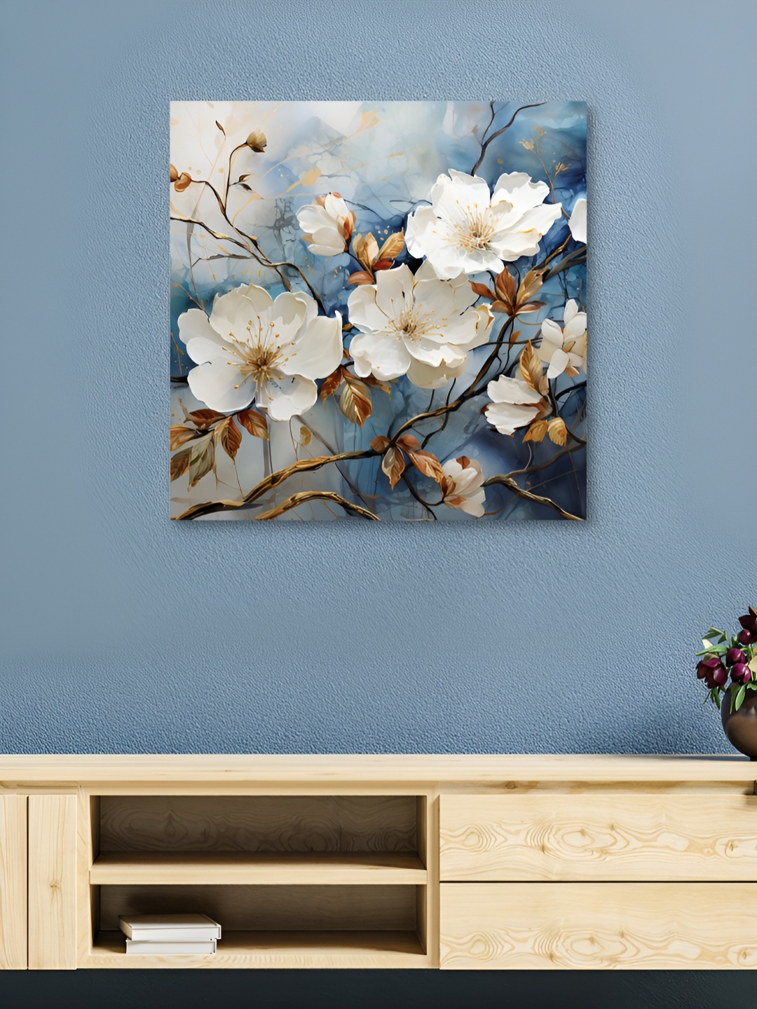 

HOOMDECO White & Blue Canvas Floral and Botanical Wall Art